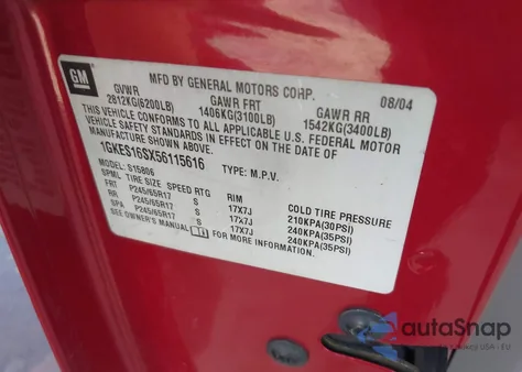 2005 GMC Envoy Xl Sle из США, поврежденный, VIN 1GKES16SX56115616